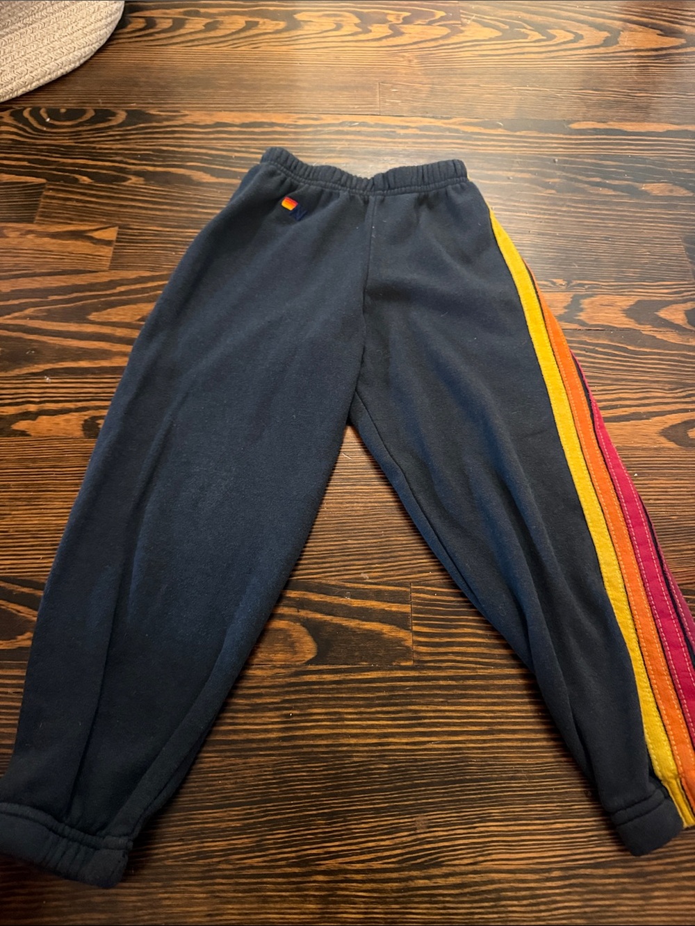 Aviator Nation Navy Joggers with Yellow, Orange & Pink Side Stripes